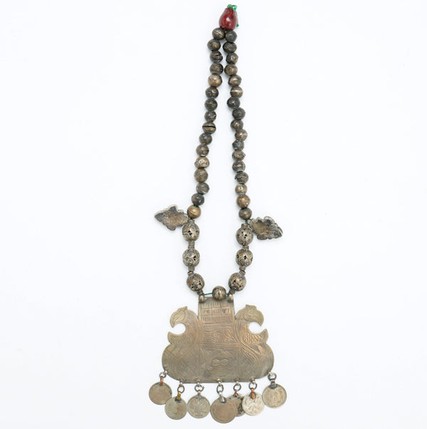 Antique engraved Persian silver charm, 32 x 8 cms